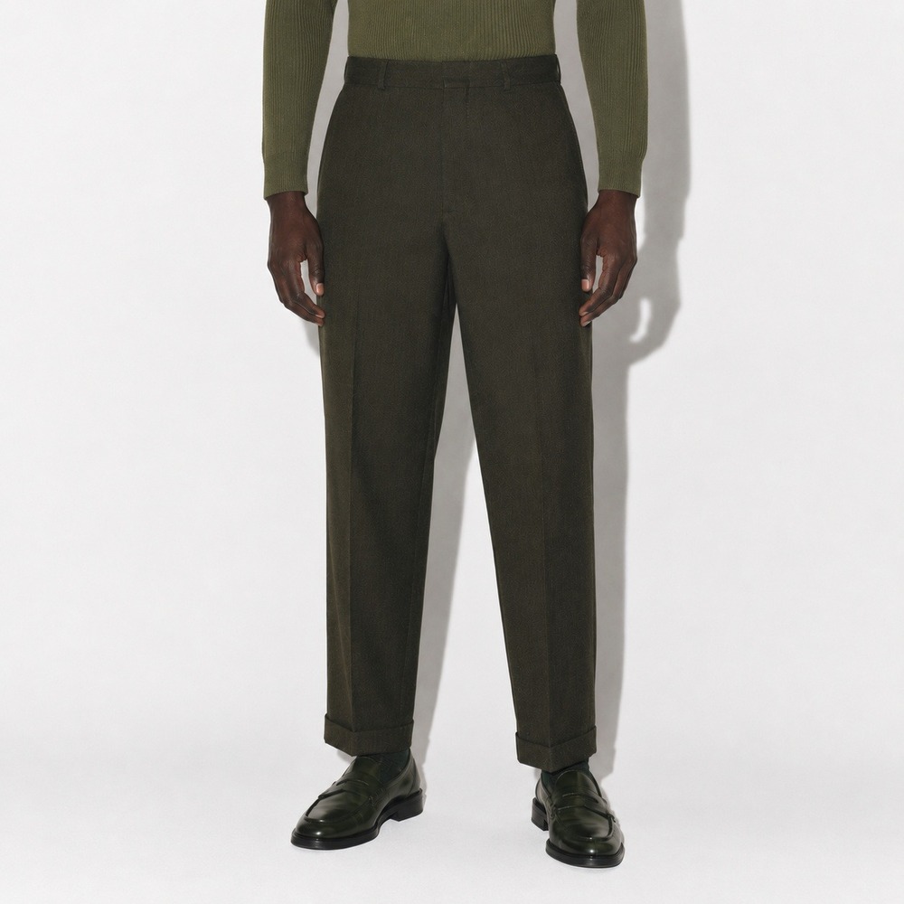 Vintage Flat Front Trousers Mens 34 Forest Green Worsted Wool Cuffed Slates Pant